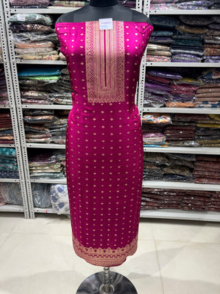 Hot Pink (Rani) Color Dola Silk Party Wear Designer Suit fabric with chiffon dupatta
