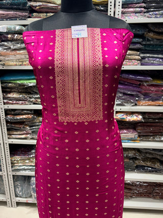 Hot Pink (Rani) Color Dola Silk Party Wear Designer Suit fabric with chiffon dupatta