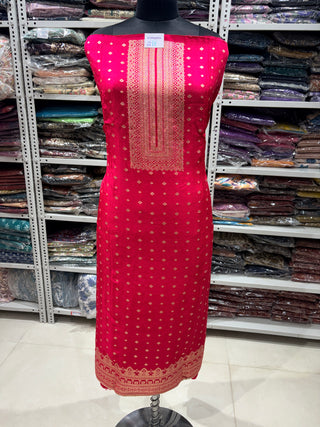 Red Color Dola Silk Party Wear Designer Suit fabric with chiffon dupatta