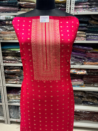 Red Color Dola Silk Party Wear Designer Suit fabric with chiffon dupatta