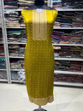 Mustard Color Dola Silk Party Wear Designer Suit fabric with chiffon dupatta