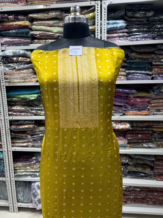 Mustard Color Dola Silk Party Wear Designer Suit fabric with chiffon dupatta
