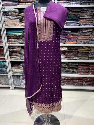 Wine Color Dola Silk Party Wear Designer Suit fabric with chiffon dupatta