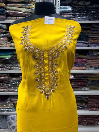 Mustard Party Wear Suit with Neck embroidery and silk dupatta