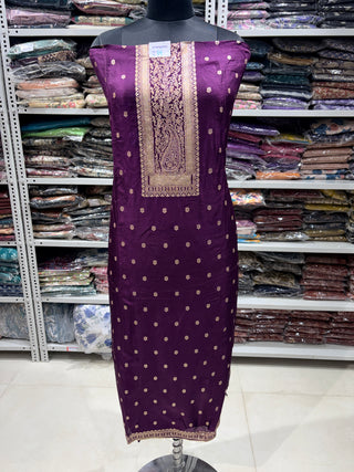 Wine Color Party Wear Dola Silk Suit Fabric and banarasi dupatta