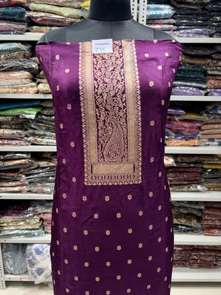 Wine Color Party Wear Dola Silk Suit Fabric and banarasi dupatta