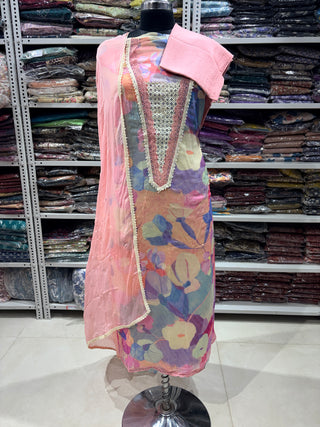 Pink Party Wear Chiffon Suit Dress Material with Chiffon Dupatta