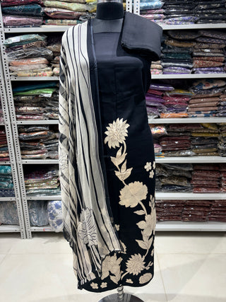 Black Digital Print Floral Cotton Office Wear Suit