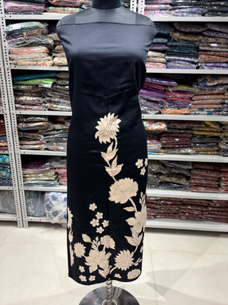Black Digital Print Floral Cotton Office Wear Suit