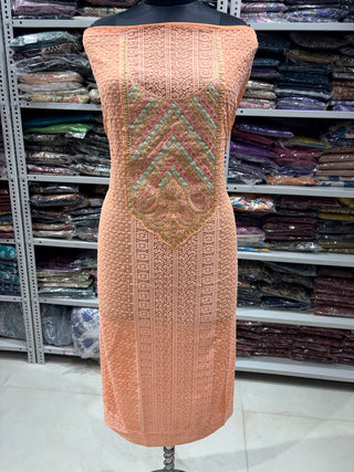 Beige Georgette Schiffli Work Party Wear Suit Fabric