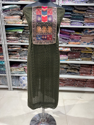 Green color Georgette party wear suit fabric with muslin dupatta