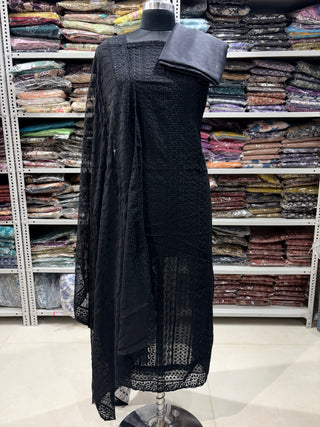 Black Georgette Schiffli Work Party Wear Suit Fabric