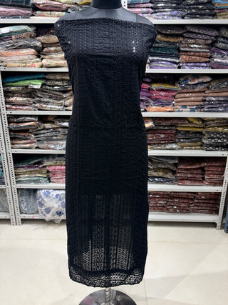 Black Georgette Schiffli Work Party Wear Suit Fabric