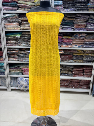 Yellow Georgette Schiffli Work Party Wear Suit Fabric