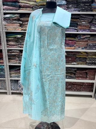 Blue Firozi Color Office Wear Suit Dress Material fabric with cotton dupatta