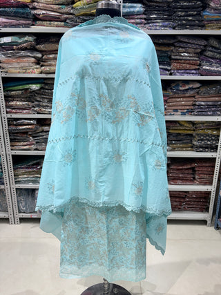 Blue Firozi Color Office Wear Suit Dress Material fabric with cotton dupatta