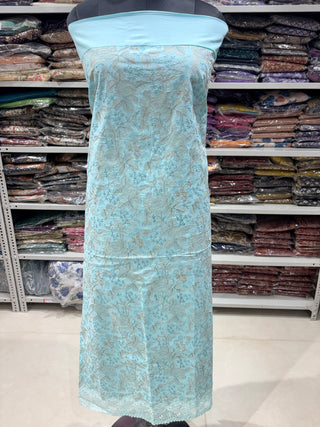 Blue Firozi Color Office Wear Suit Dress Material fabric with cotton dupatta