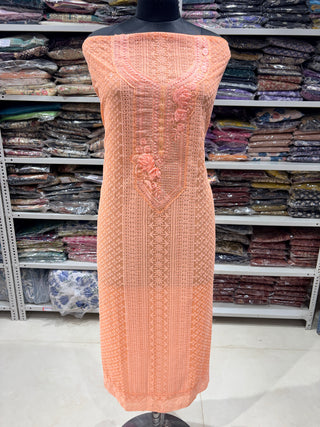 Peach Georgette Schiffli Work Party Wear Suit Fabric