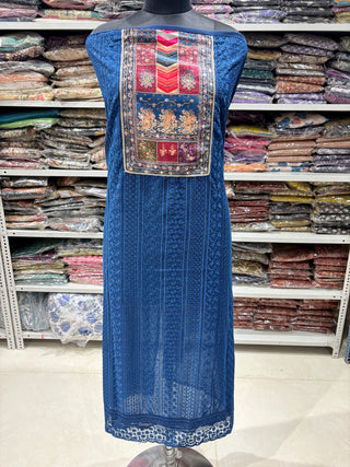 Blue color Georgette party wear suit fabric with muslin dupatta