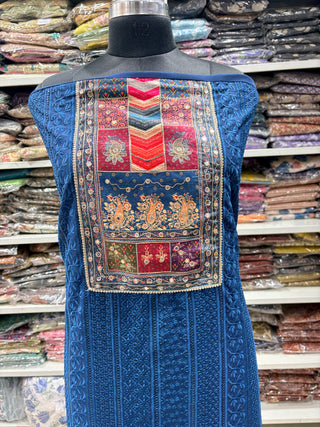 Blue color Georgette party wear suit fabric with muslin dupatta