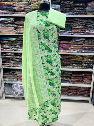 Green Embroidery Schiffli Georgette Party Wear Suit