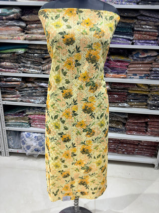Yellow Embroidery Schiffli Georgette Party Wear Suit