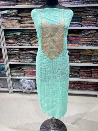 Sea Green Georgette Schiffli Work Party Wear Suit Fabric