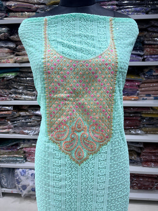 Sea Green Georgette Schiffli Work Party Wear Suit Fabric