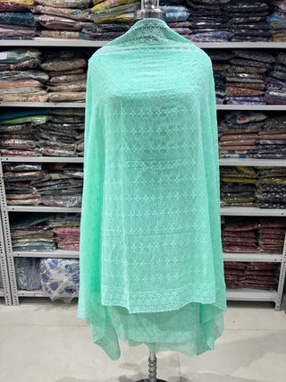 Sea Green Georgette Schiffli Work Party Wear Suit Fabric