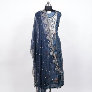 Denim Cotton Party Wear Suit Fabric with neck embroidery