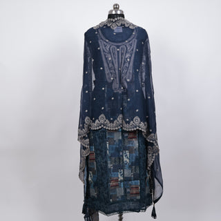 Denim Cotton Party Wear Suit Fabric with neck embroidery