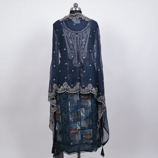 Denim Cotton Party Wear Suit Fabric with neck embroidery