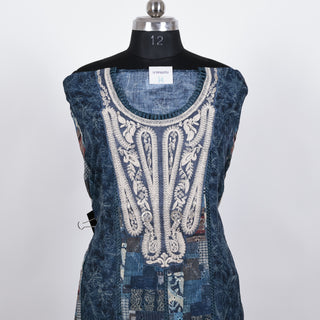 Denim Cotton Party Wear Suit Fabric with neck embroidery