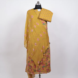 Mustard Cotton Office Wear Suit with Chiffon Dupatta