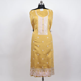 Yellow Modal Cotton Party Wear Suit with embroidery and organic organza dupatta