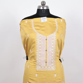 Yellow Modal Cotton Party Wear Suit with embroidery and organic organza dupatta