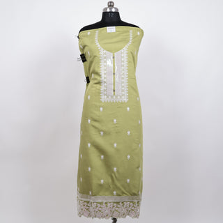 Light Green Modal Cotton Party Wear Suit with embroidery and organic organza dupatta