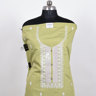 Light Green Modal Cotton Party Wear Suit with embroidery and organic organza dupatta