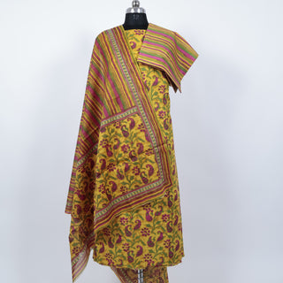 Yellow Sanganeri Handblock Print Cotton Casual Wear Suit Fabric