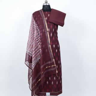 Maroon Cotton Ikkat Handloom Office Wear Suit