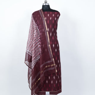 Maroon Cotton Ikkat Handloom Office Wear Suit