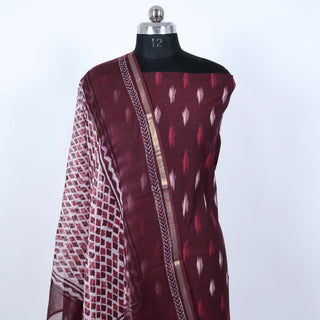 Maroon Cotton Ikkat Handloom Office Wear Suit