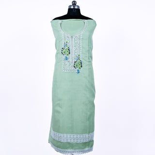 Light Green Kota Doria Embroidery Lace Work Floral Party Wear Suit