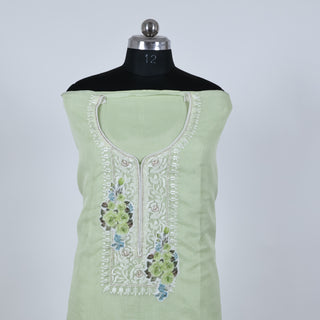 Light Green Kota Doria Embroidery Lace Work Floral Party Wear Suit