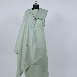 Green Kota Doria V Neck Embroidery Floral Party Wear Suit