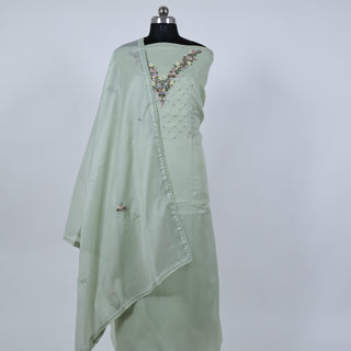 Green Kota Doria V Neck Embroidery Floral Party Wear Suit