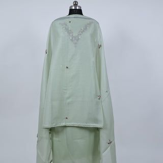 Green Kota Doria V Neck Embroidery Floral Party Wear Suit