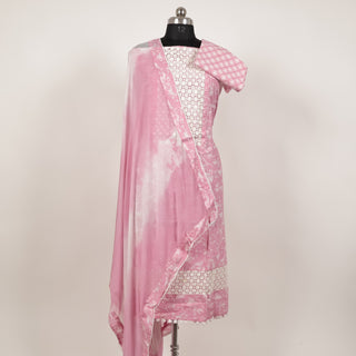 Cotton Office Wear Pink Suit Fabric with lace work