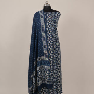 Indigo color Handblock Office Wear Suit fabric with pure cotton Dupatta