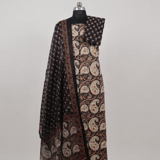 Paisley Print Black Cotton Office Wear Suit Fabric with Cotton Dupatta